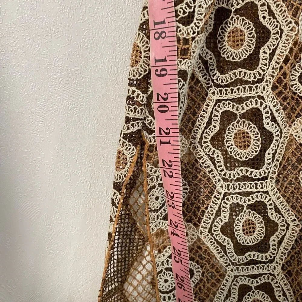 Free People XS Crochet Lace Maxi Cover Up Brown Boho Beach Resort